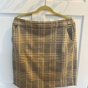 CAbi Tan and Black Plaid Pencil Skirt